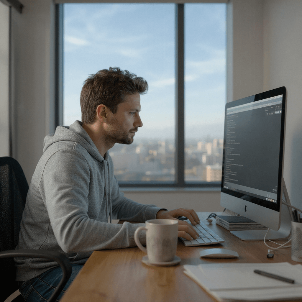 Contractor at computer